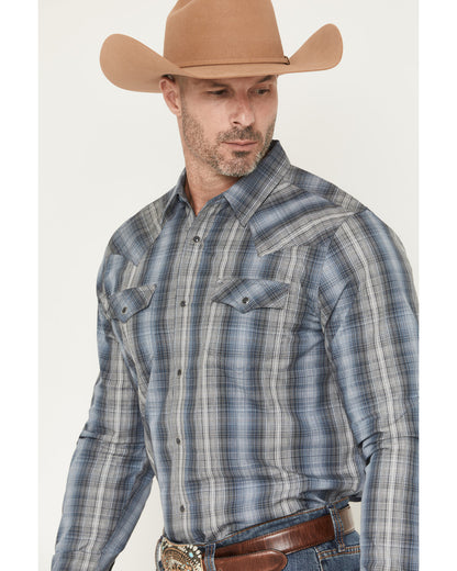 Men's Wild Creek Plaid Print Long Sleeve Snap Western Shirt Blue