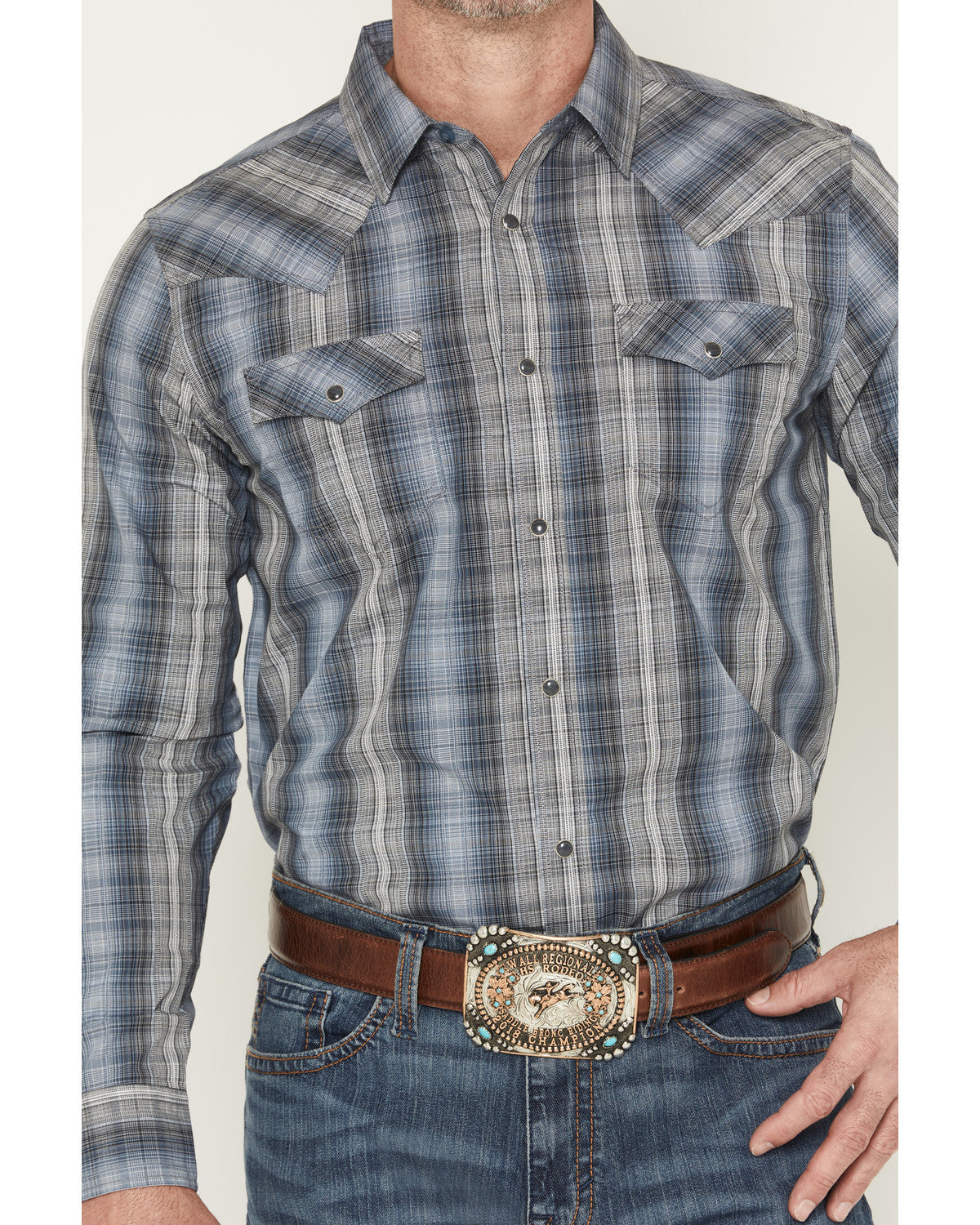 Men's Wild Creek Plaid Print Long Sleeve Snap Western Shirt Blue