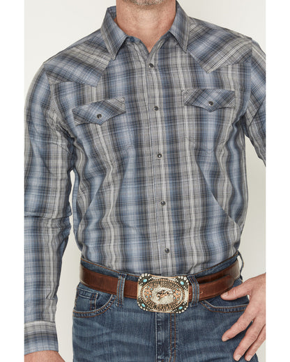 Men's Wild Creek Plaid Print Long Sleeve Snap Western Shirt Blue