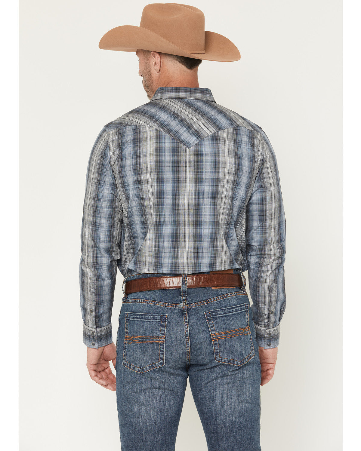 Men's Wild Creek Plaid Print Long Sleeve Snap Western Shirt Blue