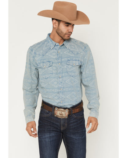 Men's Marley Tonal Southwestern Long Sleeve Snap Denim West Blue