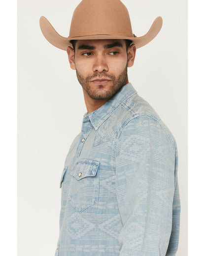 Men's Marley Tonal Southwestern Long Sleeve Snap Denim West Blue