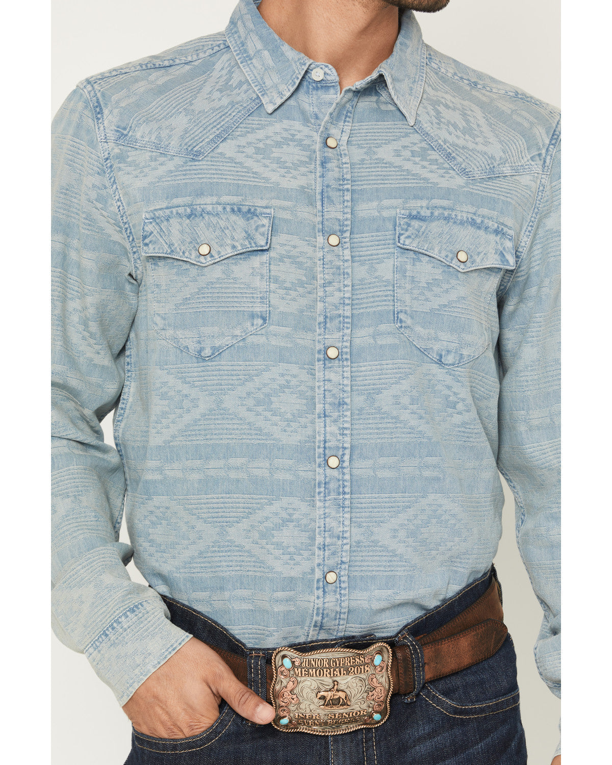 Men's Marley Tonal Southwestern Long Sleeve Snap Denim West Blue