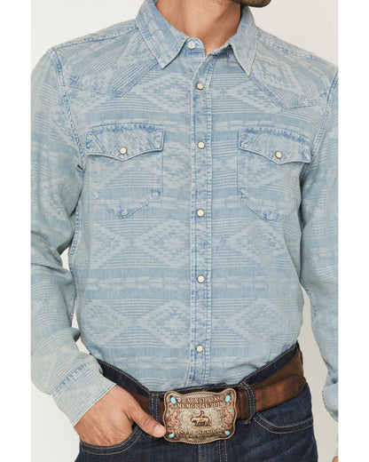 Men's Marley Tonal Southwestern Long Sleeve Snap Denim West Blue