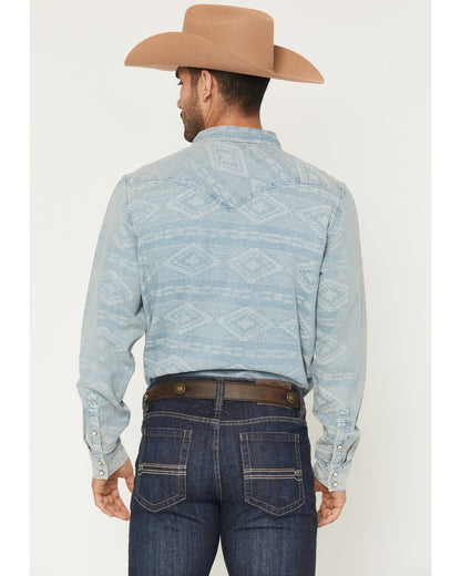 Men's Marley Tonal Southwestern Long Sleeve Snap Denim West Blue