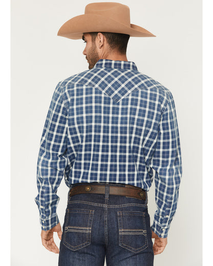 Men's Conaway Denim Plaid Print Long Sleeve Snap Western Sh Blue