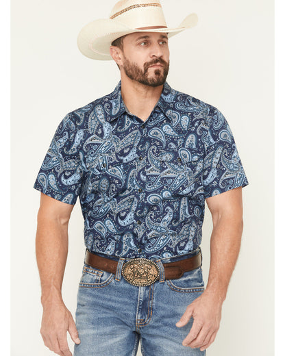 Men's Westward Paisley Print Short Sleeve Snap Western Shir Navy