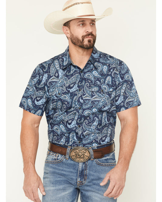 Men's Westward Paisley Print Short Sleeve Snap Western Shir Navy