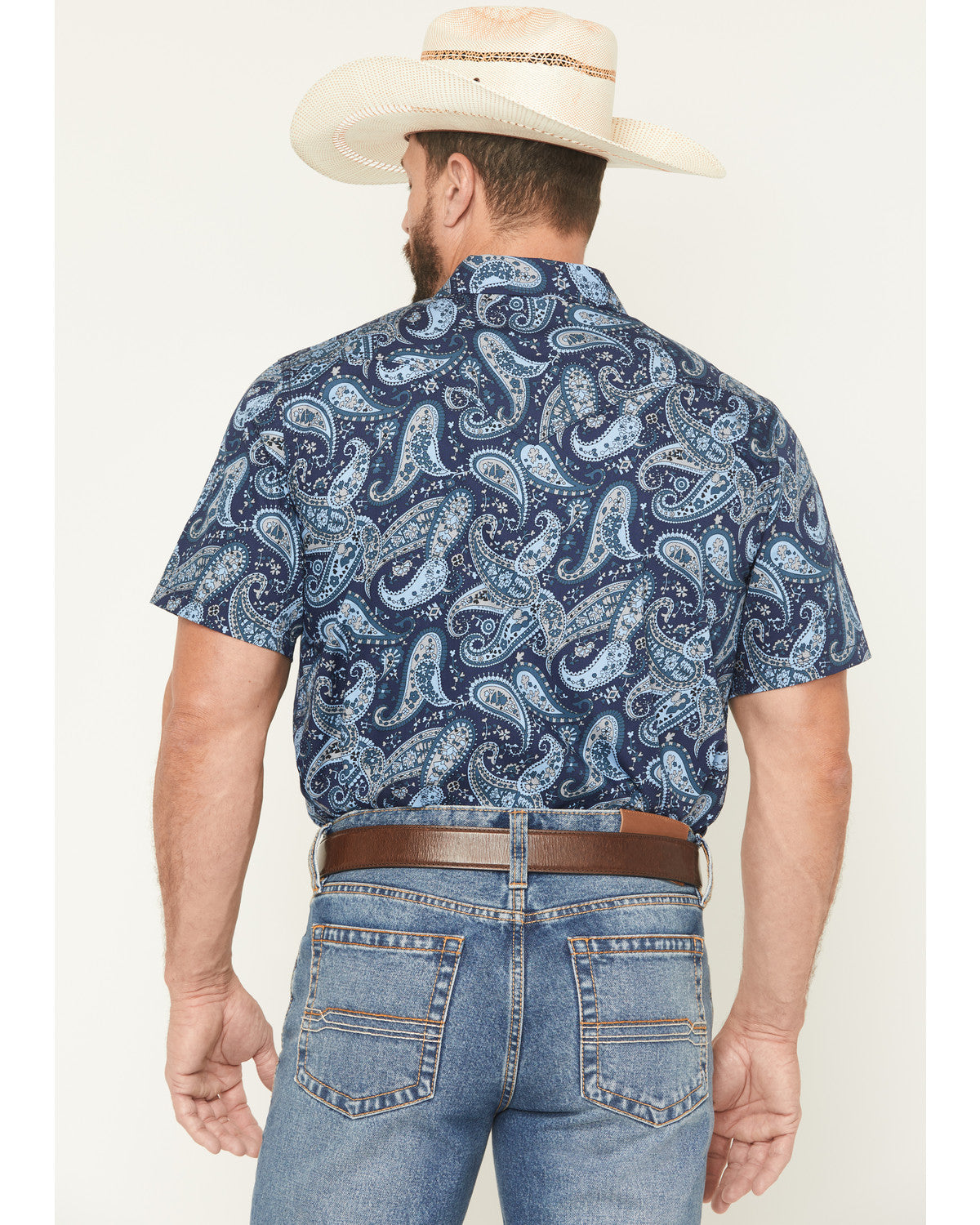 Men's Westward Paisley Print Short Sleeve Snap Western Shir Navy