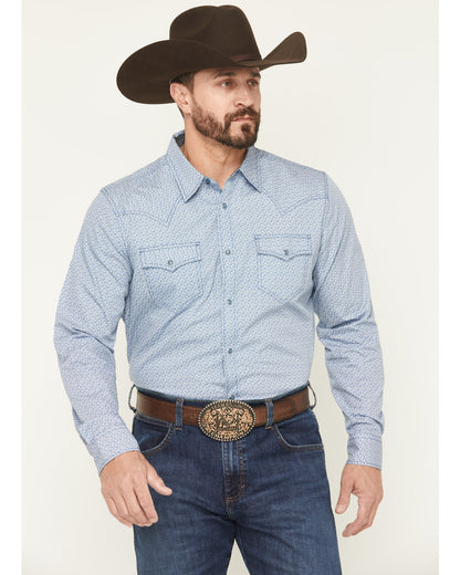 Men's Coastal Cowboy Micro Geo Print Long Sleeve Snap Weste Blue