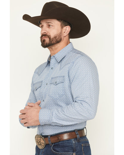 Men's Coastal Cowboy Micro Geo Print Long Sleeve Snap Weste Blue