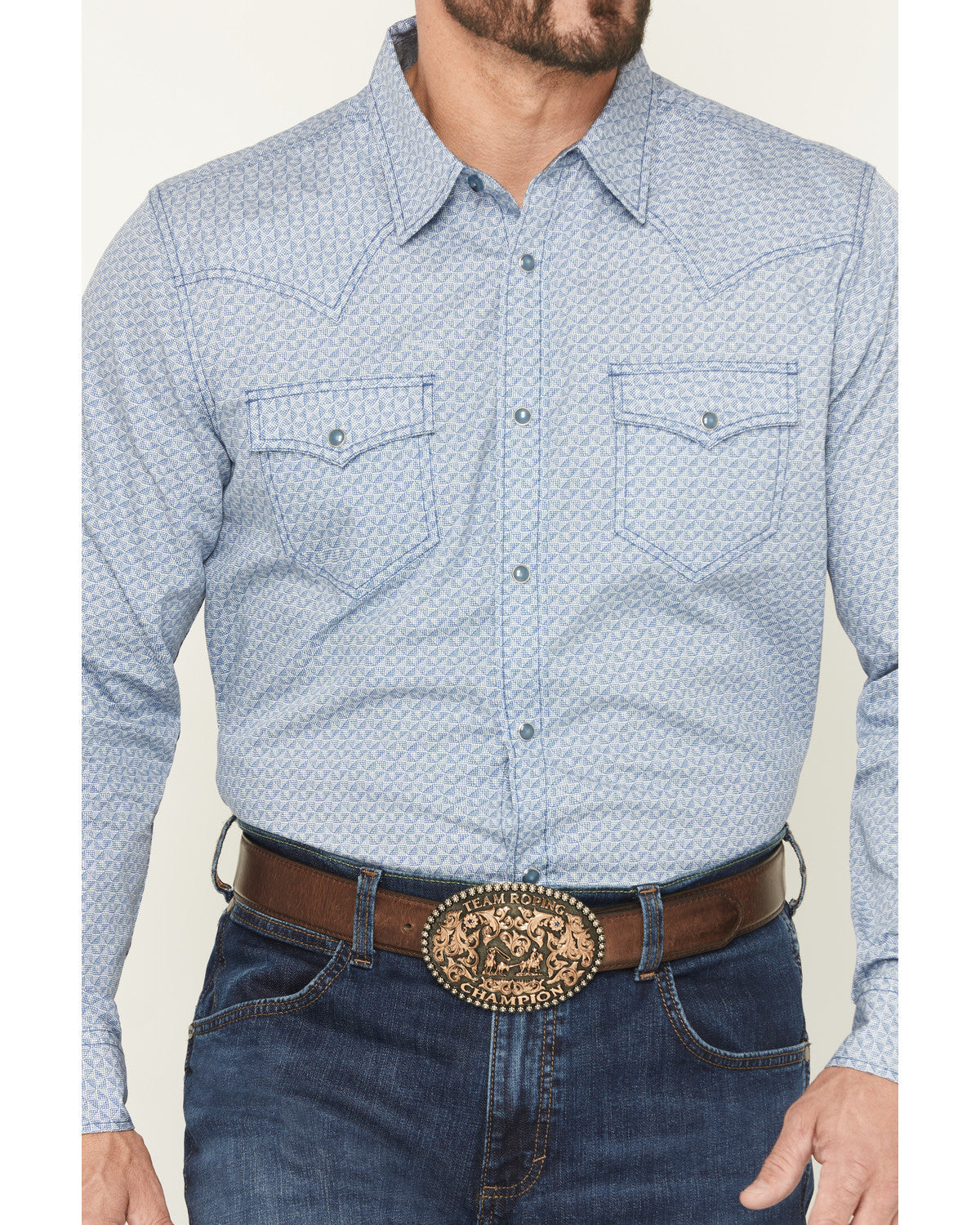 Men's Coastal Cowboy Micro Geo Print Long Sleeve Snap Weste Blue