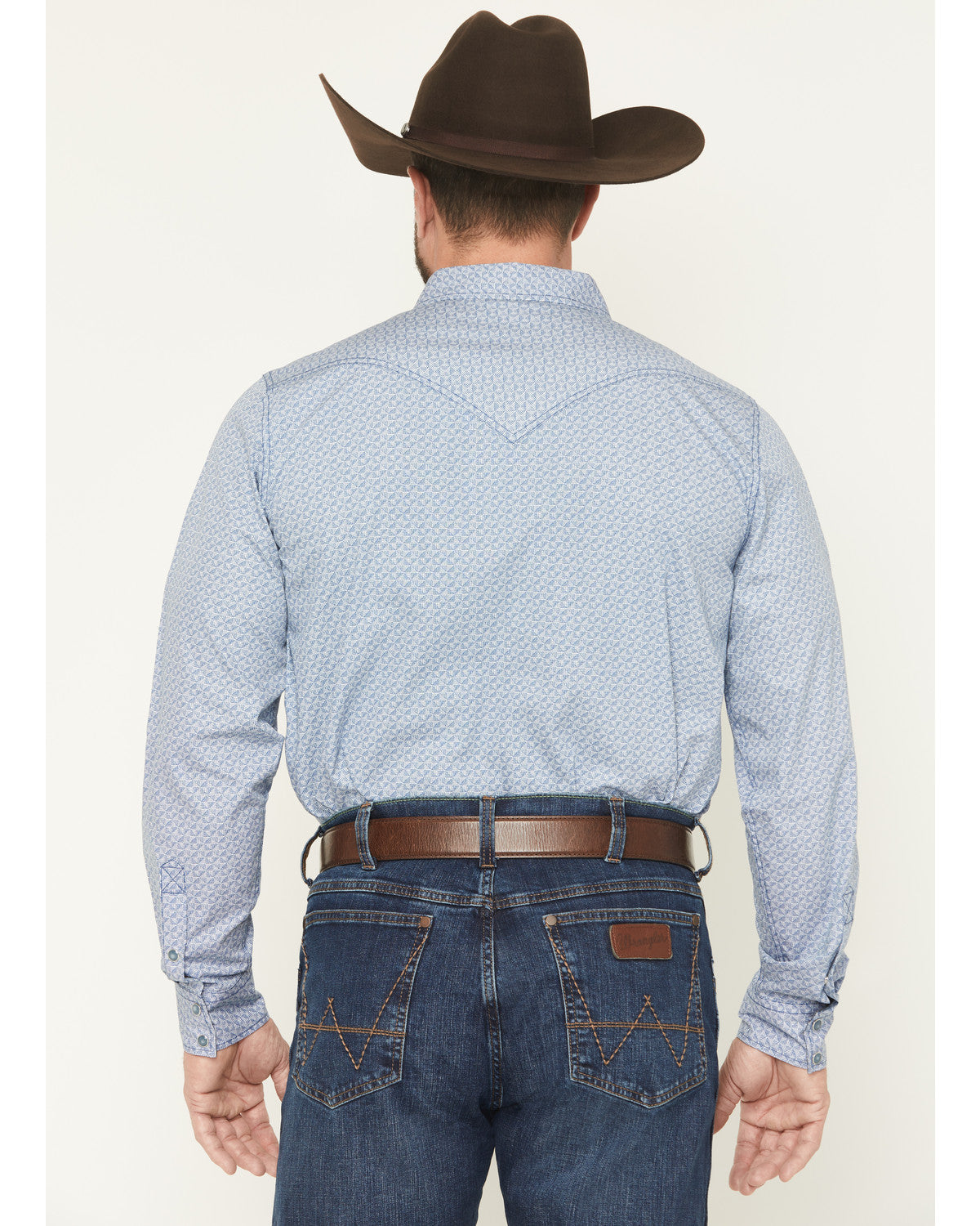 Men's Coastal Cowboy Micro Geo Print Long Sleeve Snap Weste Blue