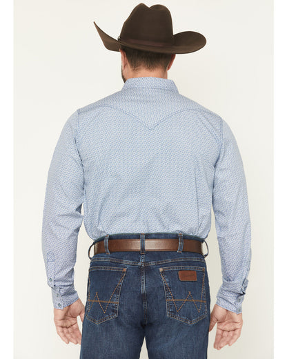 Men's Coastal Cowboy Micro Geo Print Long Sleeve Snap Weste Blue