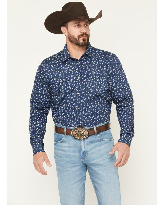 Men's Tidal Wave Micro Floral Print Long Sleeve Snap Wester Navy