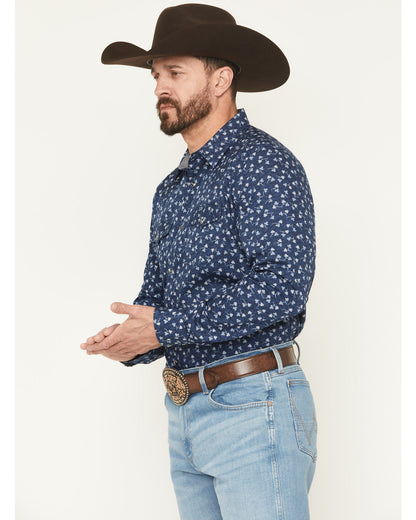 Men's Tidal Wave Micro Floral Print Long Sleeve Snap Wester Navy
