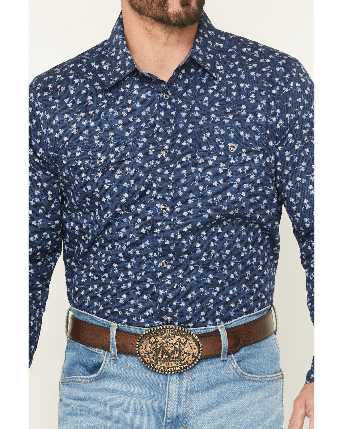 Men's Tidal Wave Micro Floral Print Long Sleeve Snap Wester Navy