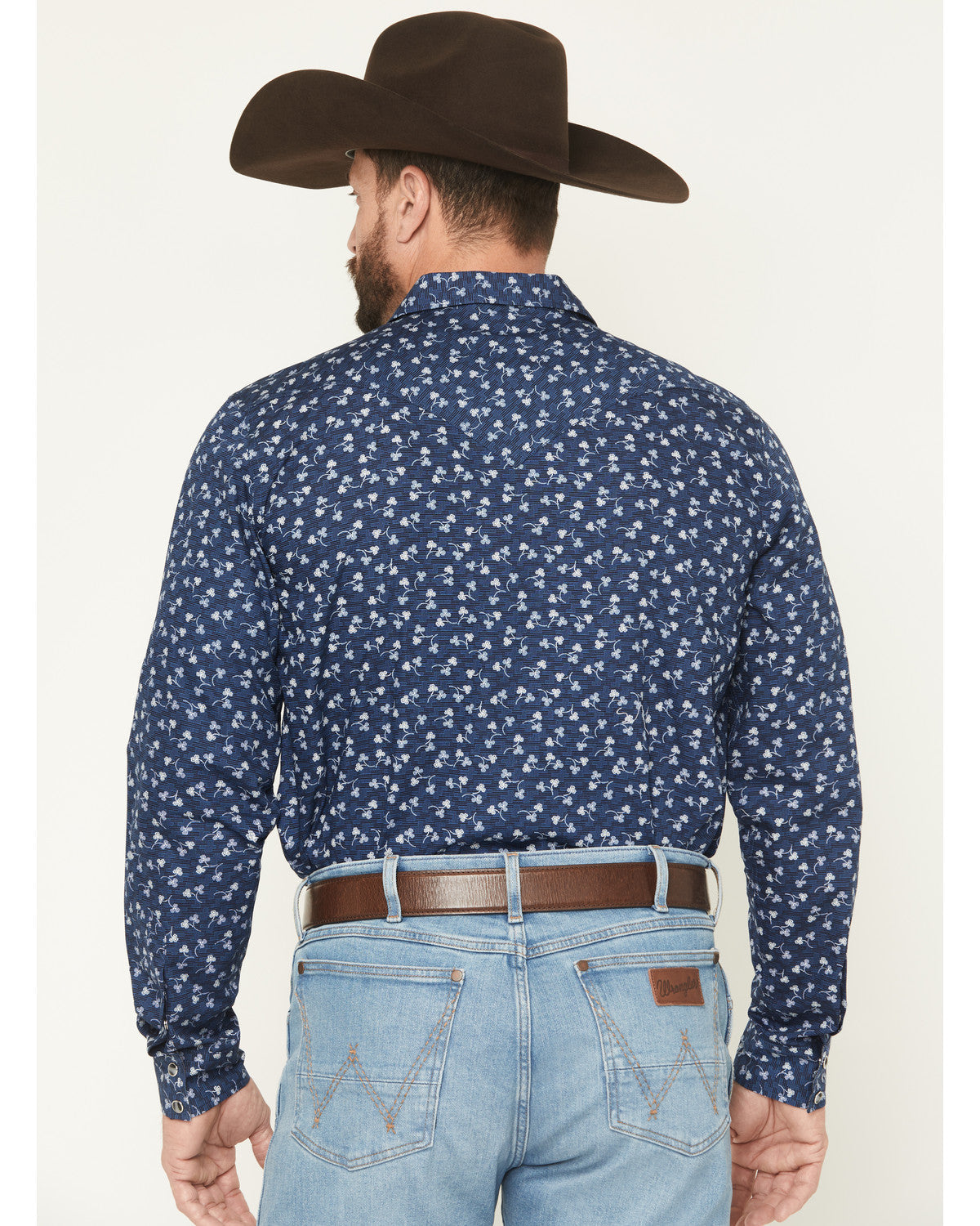 Men's Tidal Wave Micro Floral Print Long Sleeve Snap Wester Navy