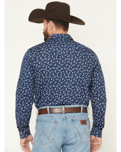 Men's Tidal Wave Micro Floral Print Long Sleeve Snap Wester Navy