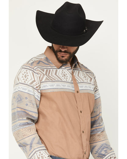 Men's Bronco Southwestern Block Long Sleeve Snap Western Sh Tan