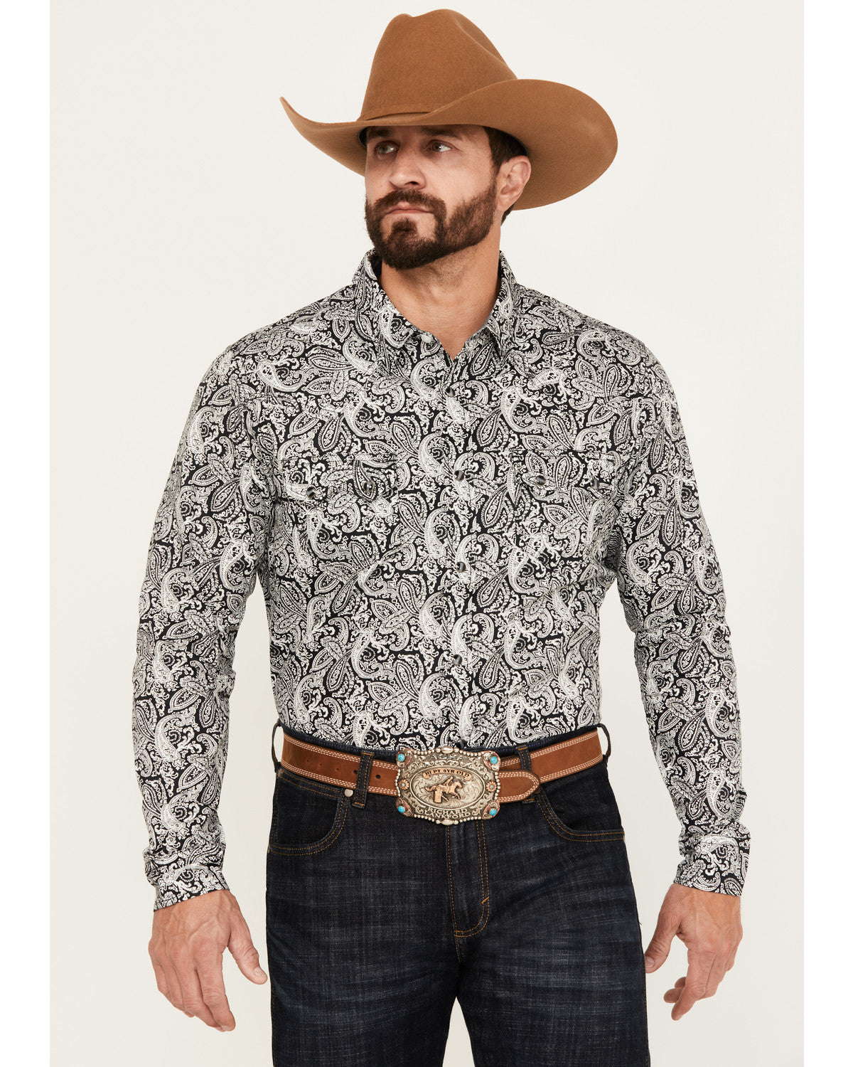 Men's Mamba Paisley Print Long Sleeve Western Snap Shirt - Black