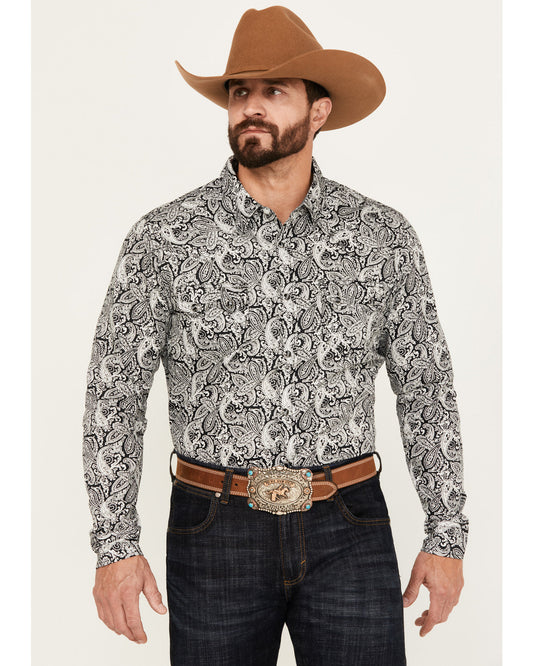 Men's Mamba Paisley Print Long Sleeve Western Snap Shirt - Black