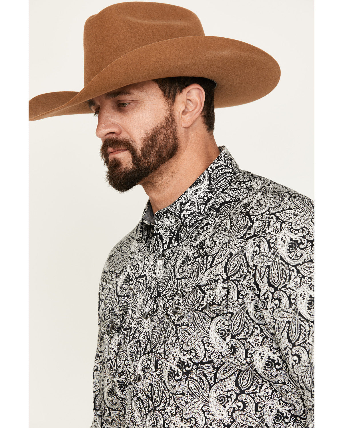 Men's Mamba Paisley Print Long Sleeve Western Snap Shirt - Black