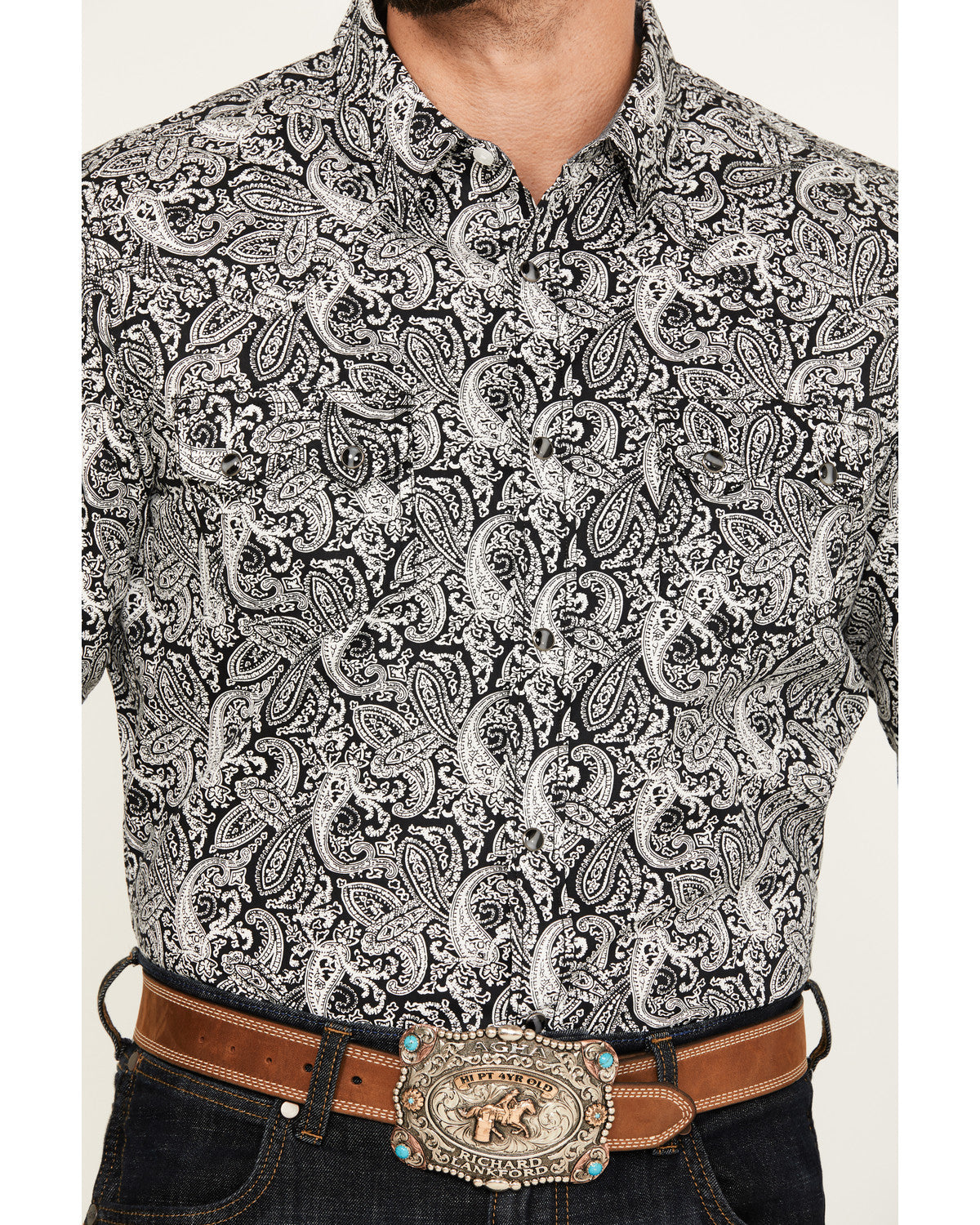 Men's Mamba Paisley Print Long Sleeve Western Snap Shirt - Black