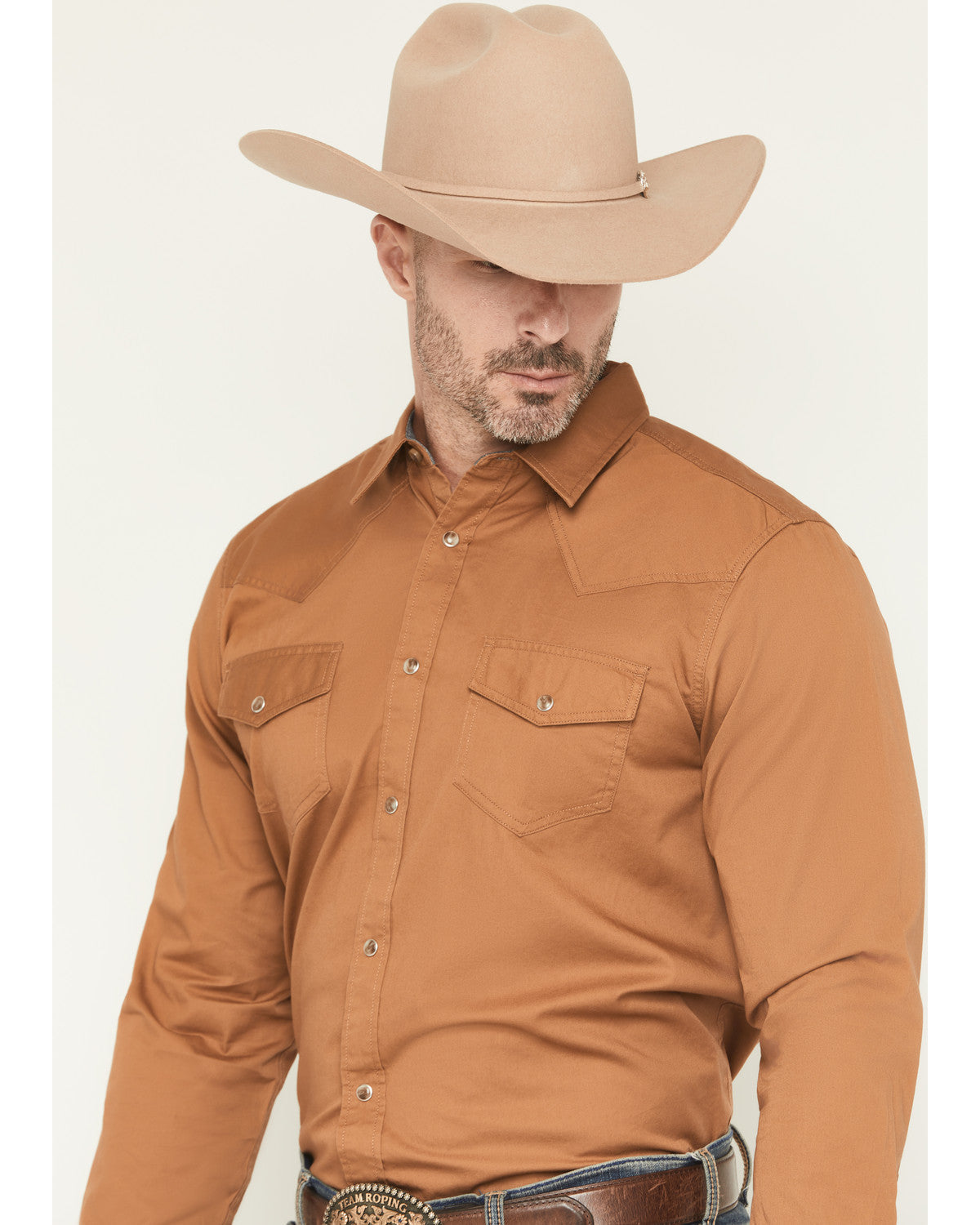 Men's Treadstone Solid Long Sleeve Snap Western Shirt Camel