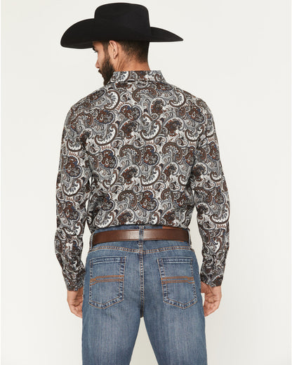 Men's Colorado Ridge Paisley Print Long Sleeve Snap Western Brown