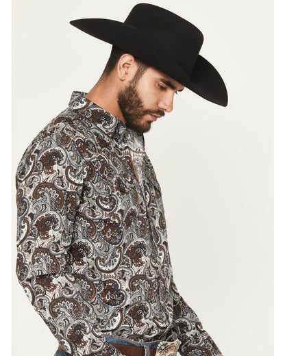 Men's Colorado Ridge Paisley Print Long Sleeve Snap Western Brown