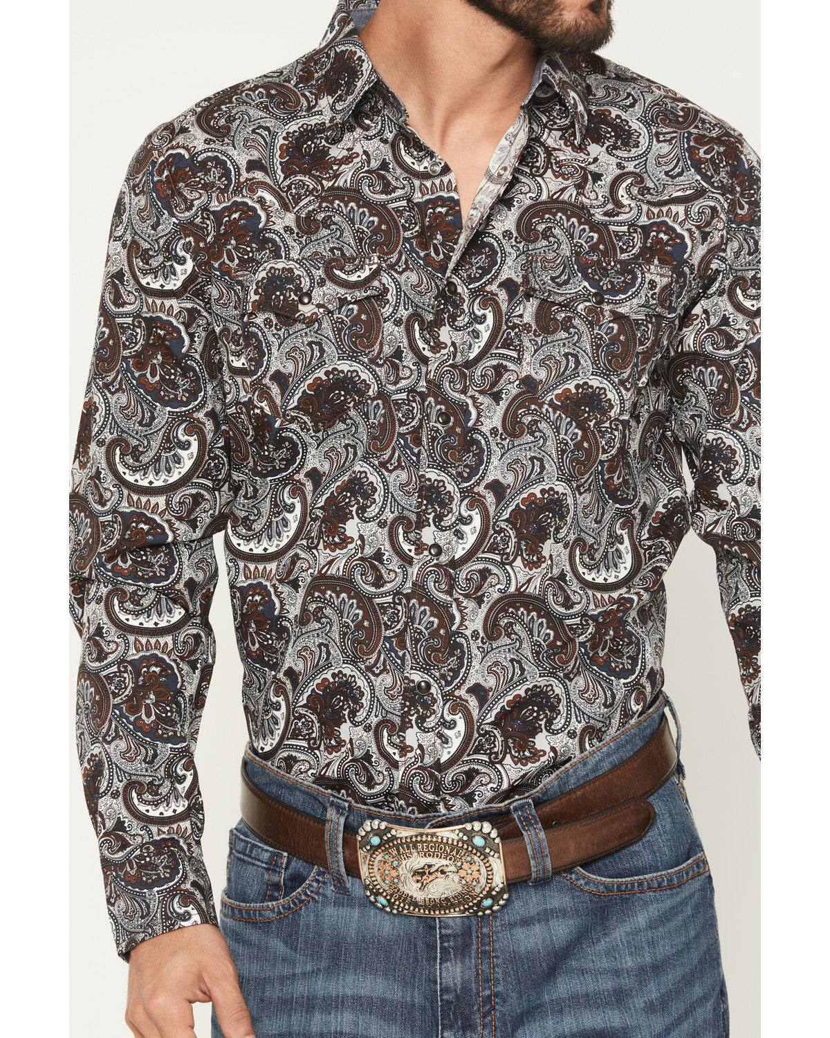 Men's Colorado Ridge Paisley Print Long Sleeve Snap Western Brown