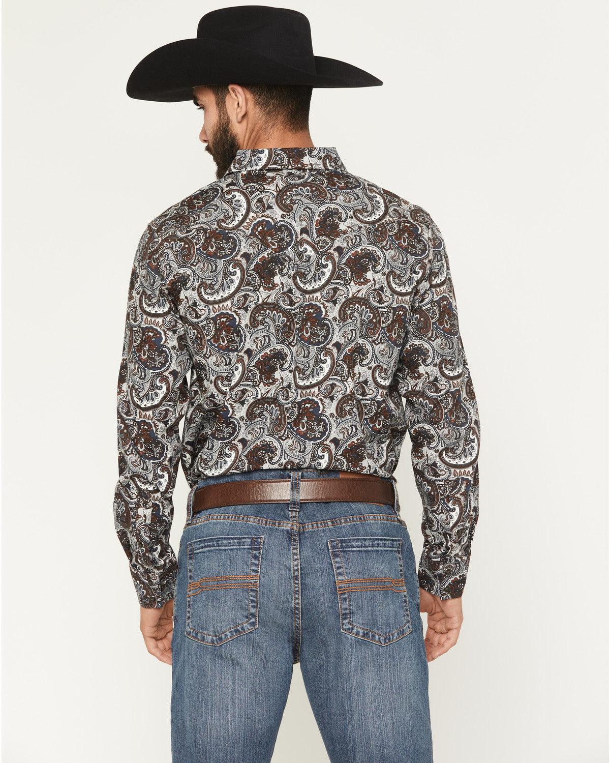 Men's Colorado Ridge Paisley Print Long Sleeve Snap Western Brown