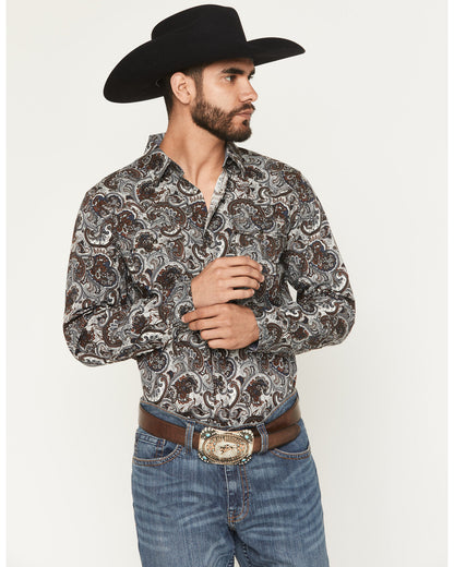 Men's Colorado Ridge Paisley Print Long Sleeve Snap Western Brown