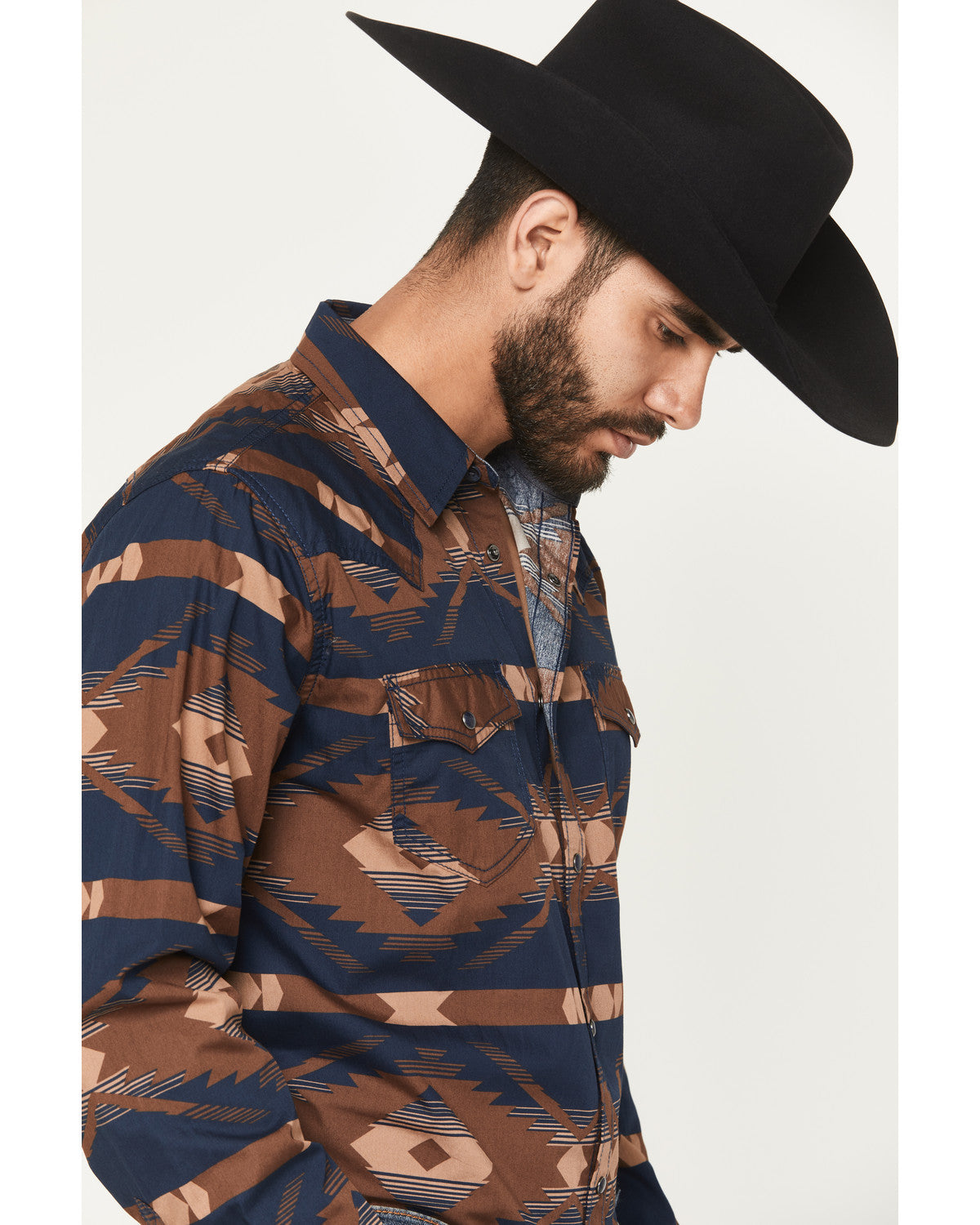 Men's Red River Range Southwestern Print Long Sleeve Snap W Burgundy