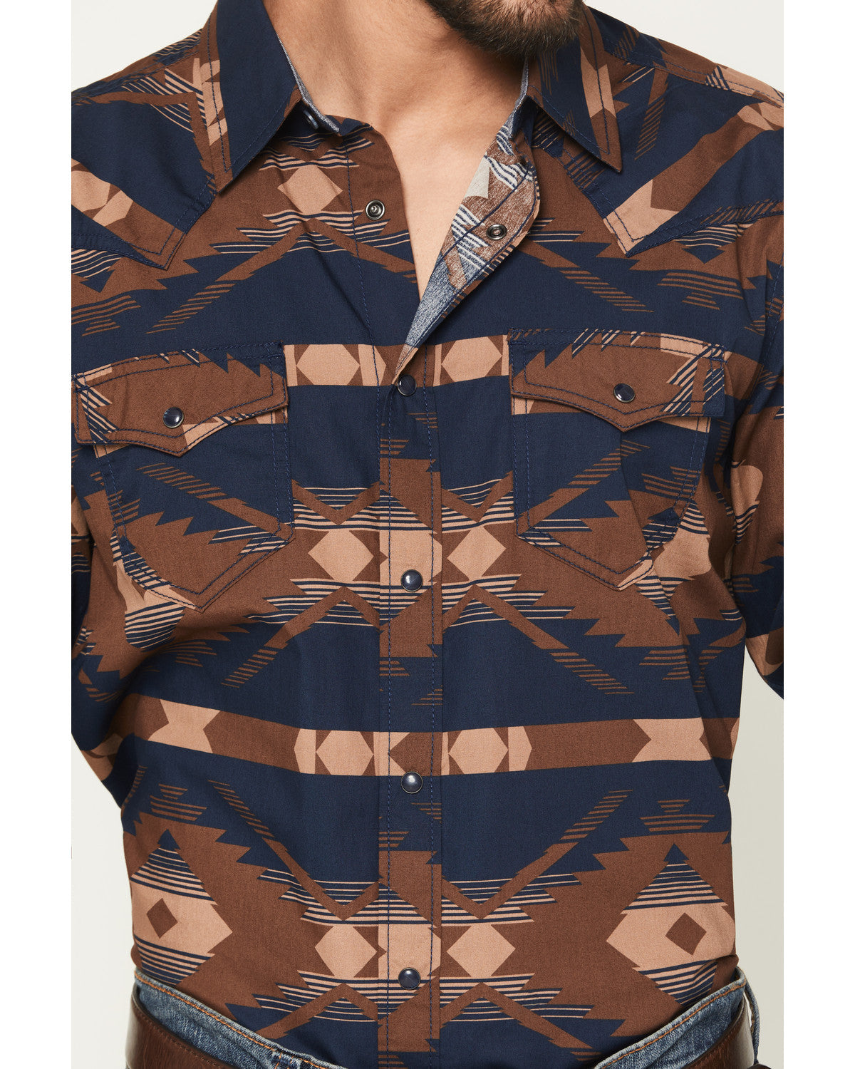 Men's Red River Range Southwestern Print Long Sleeve Snap W Burgundy