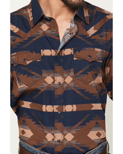 Men's Red River Range Southwestern Print Long Sleeve Snap W Burgundy