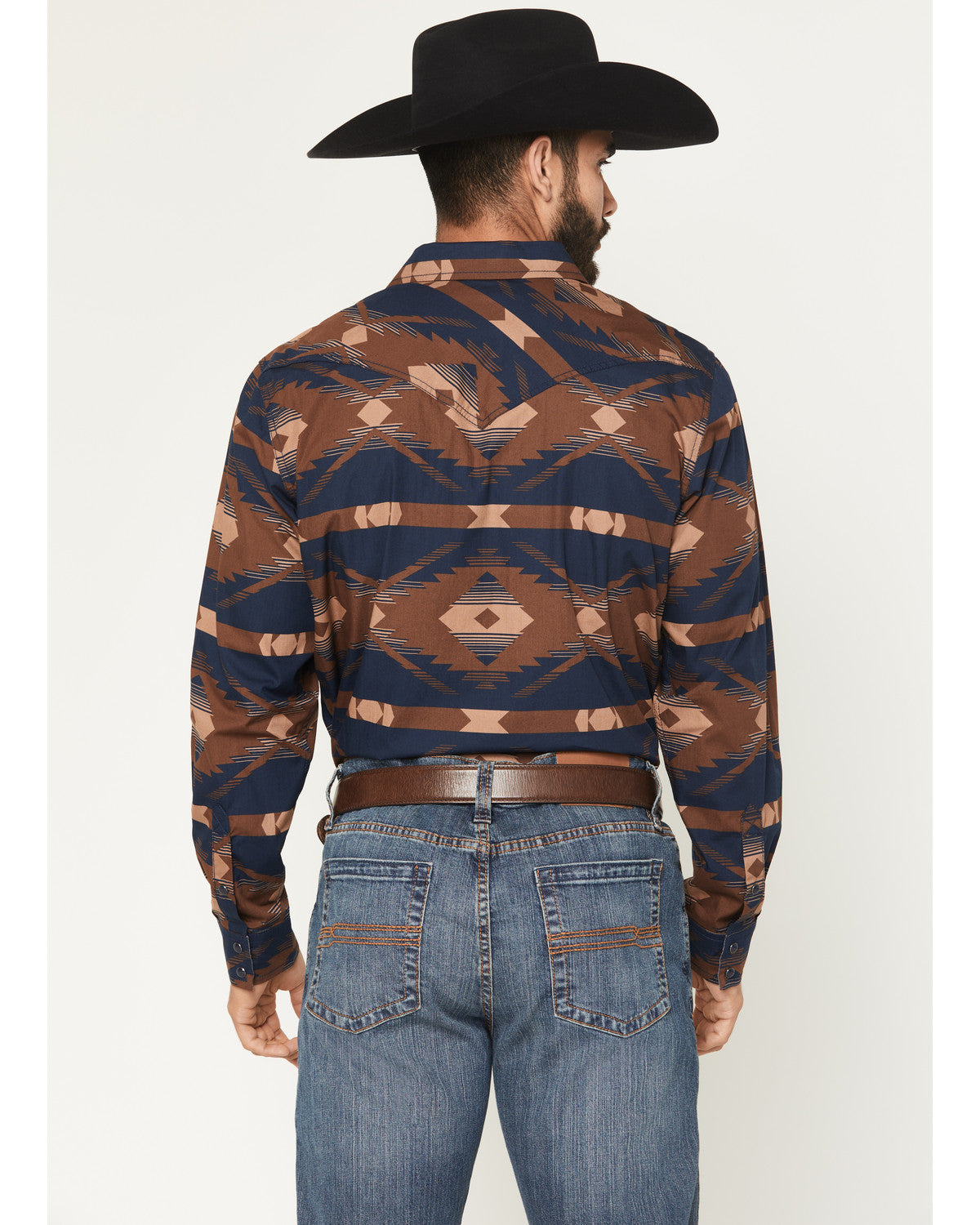 Men's Red River Range Southwestern Print Long Sleeve Snap W Burgundy