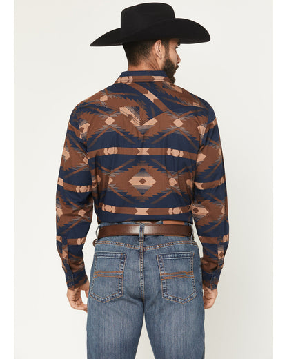 Men's Red River Range Southwestern Print Long Sleeve Snap W Burgundy