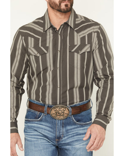 Men's Harpeth Striped Long Sleeve Snap Western Shirt Charcoal