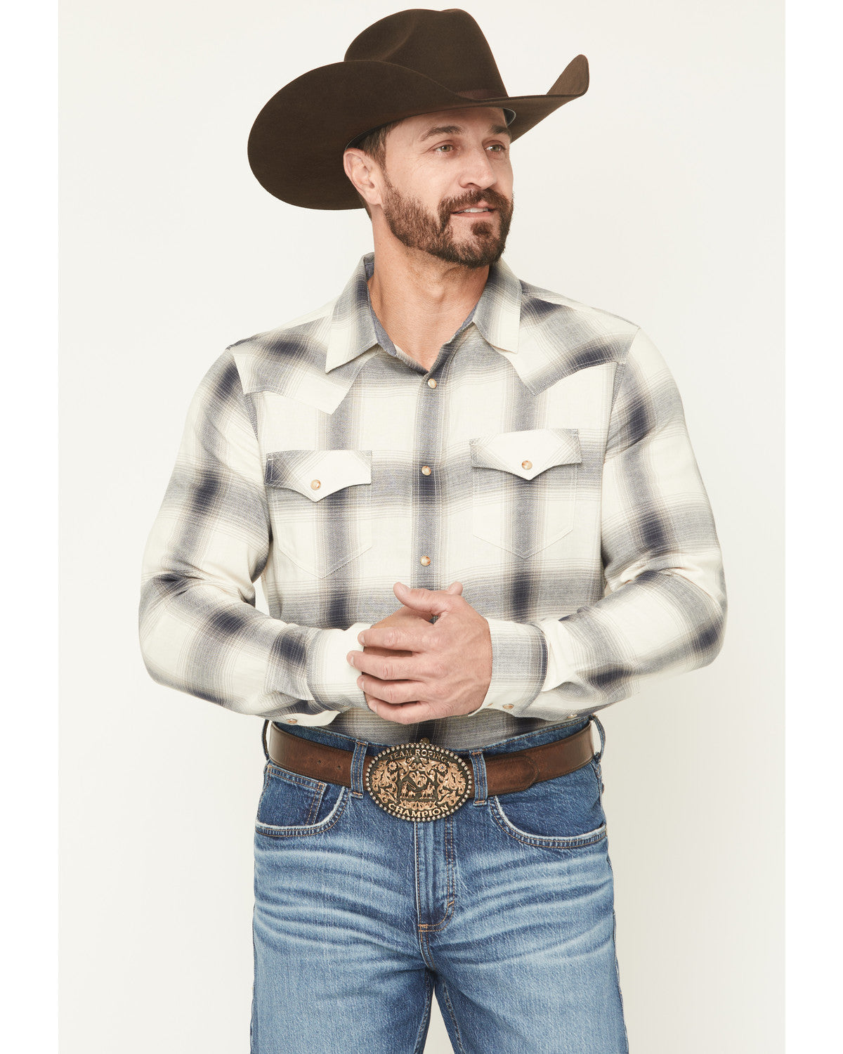 Men's Ruddiman Plaid Print Long Sleeve Snap Western Shirt - Cream