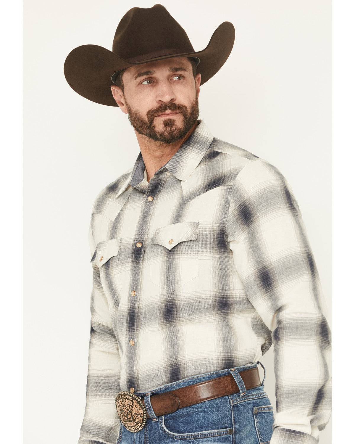 Men's Ruddiman Plaid Print Long Sleeve Snap Western Shirt - Cream