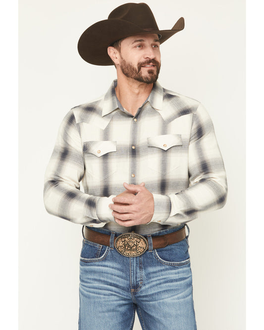 Men's Ruddiman Plaid Print Long Sleeve Snap Western Shirt Cream