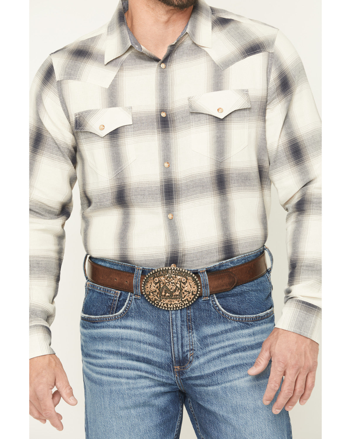 Men's Ruddiman Plaid Print Long Sleeve Snap Western Shirt Cream