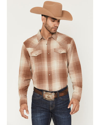 Men's Smoke Mountain Plaid Print Long Sleeve Snap Flannel S Lt Brown