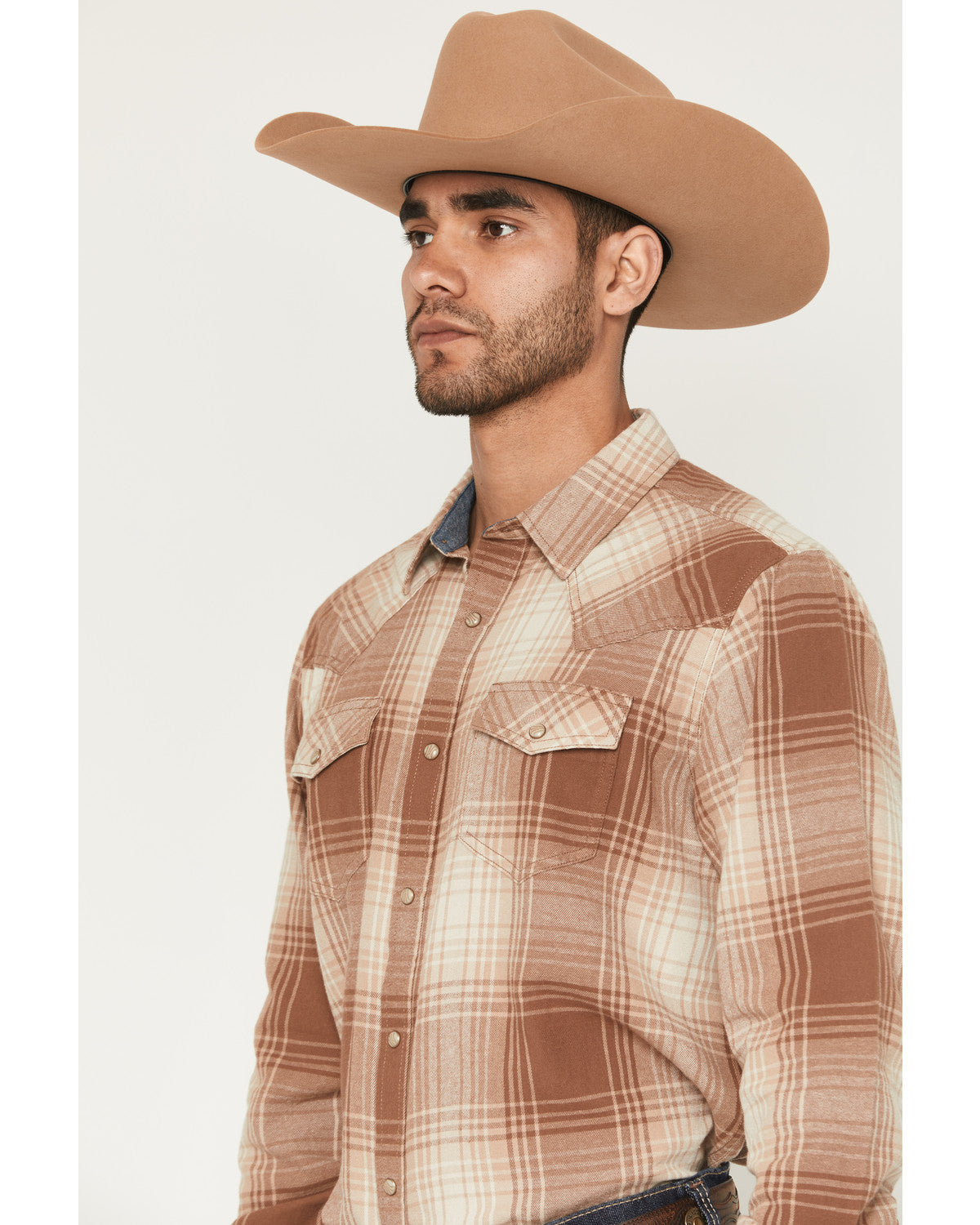 Men's Smoke Mountain Plaid Print Long Sleeve Snap Flannel S Lt Brown