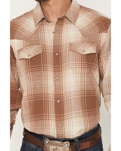 Men's Smoke Mountain Plaid Print Long Sleeve Snap Flannel S Lt Brown