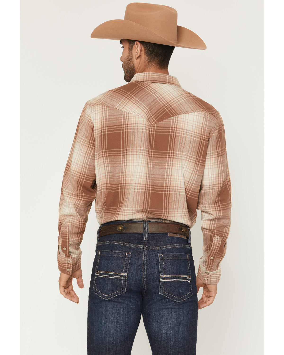 Men's Smoke Mountain Plaid Print Long Sleeve Snap Flannel S Lt Brown