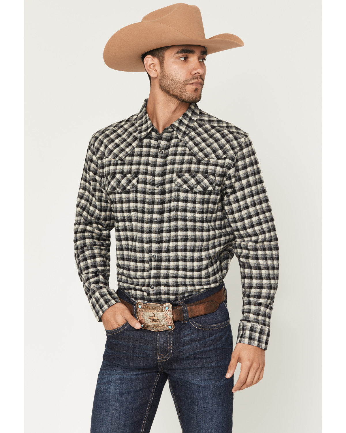 Men's Ozark Highlands Plaid Print Long Sleeve Snap Flannel Black