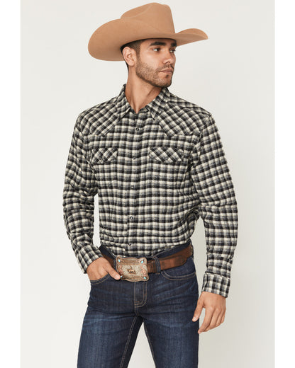 Men's Ozark Highlands Plaid Print Long Sleeve Snap Flannel Black